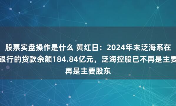 股票实盘操作是什么 黄红日：2024年末泛海系在民生银行的贷款余额184.84亿元，泛海控股已不再是主要股东