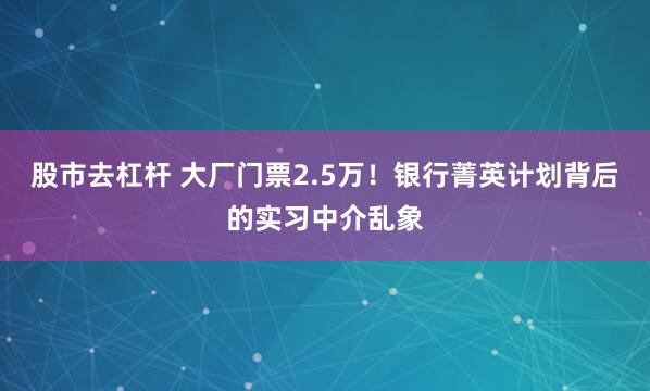 股市去杠杆 大厂门票2.5万！银行菁英计划背后的实习中介乱象