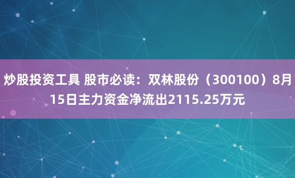 炒股投资工具 股市必读：双林股份（300100）8月15日主力资金净流出2115.25万元
